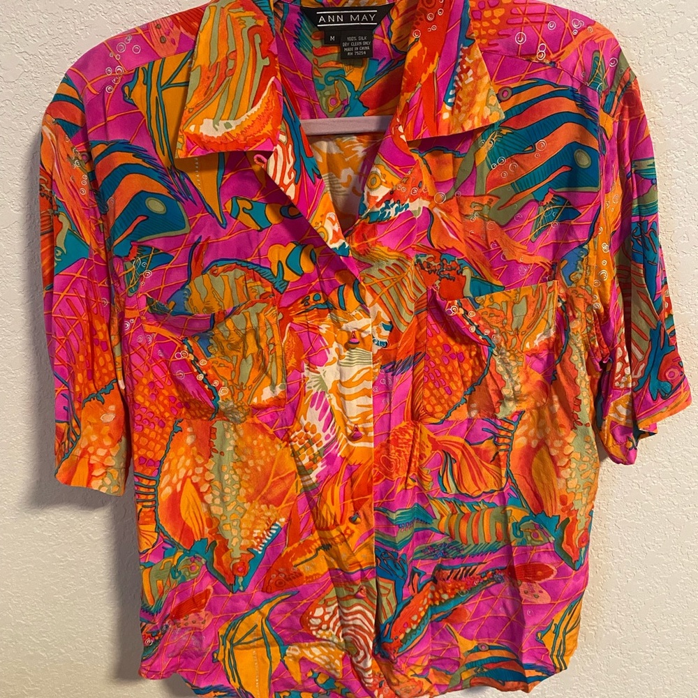 Vintage neon camp collar short sleeved button up